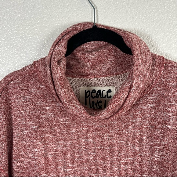 Peace Love World Birdseye Two-Tone Heather Rose Red Cowl Neck Pullover Small - Picture 6 of 12